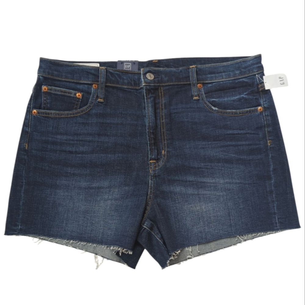 NWT Gap High-Rise Distressed Frayed Denim Jean Shorts 33/16R Blue